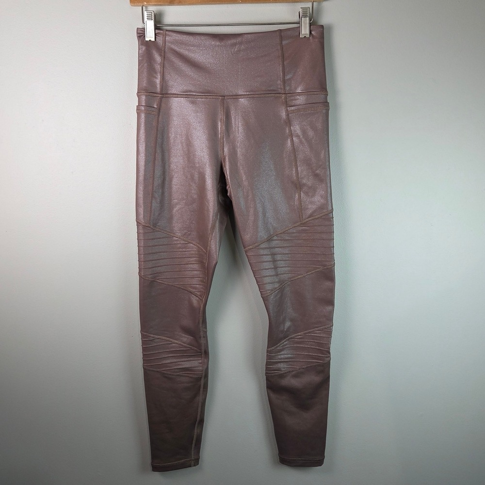 Athleta Inclination Moto Tight Women S Mauve Excellent Metallic Shimmer Leggings